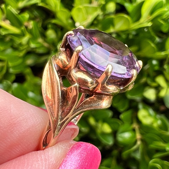 VINTAGE KIMBERLY 10K GOLD SYNTHETIC ALEXANDRITE COLOR CHANG PURPLE SAPPHIRE RING - Picture 4 of 16